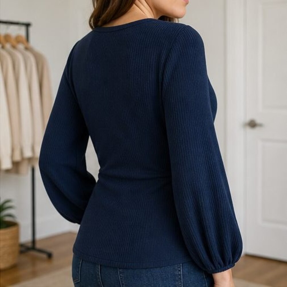 Navy V Neck Top - Picture 3 of 6